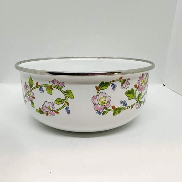 Vintage Kobe Nesting Bowl Mixing Enameled Metal Kitchen Floral Flowers Blueberry - Picture 2 of 6